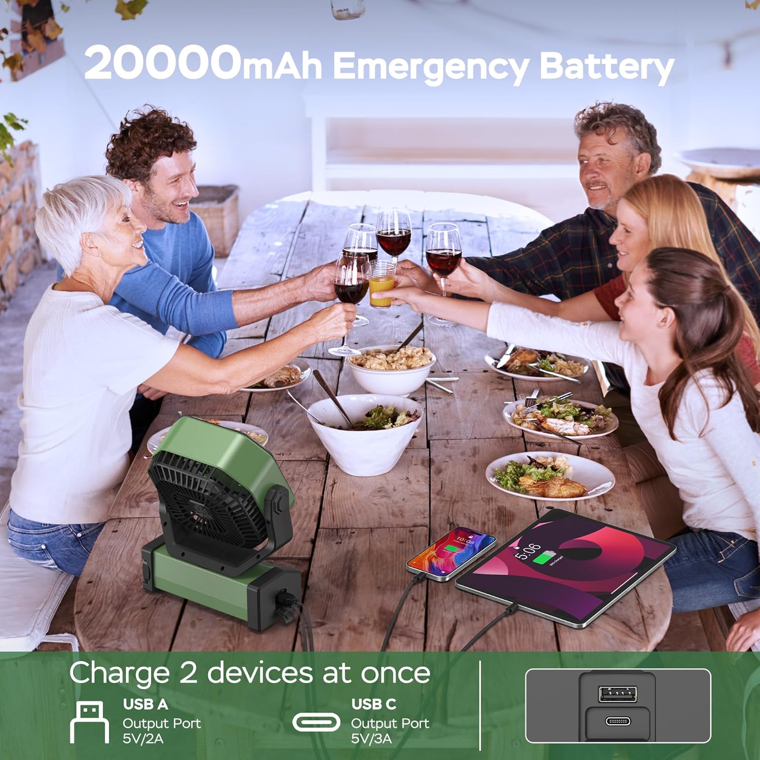 Rechargeable Camping Fan with  - Power Outage Light recensie en prijs