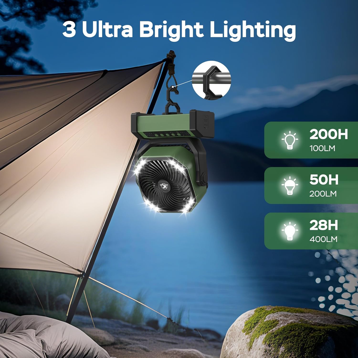 Rechargeable Camping Fan with  - Power Outage Light recensie en prijs